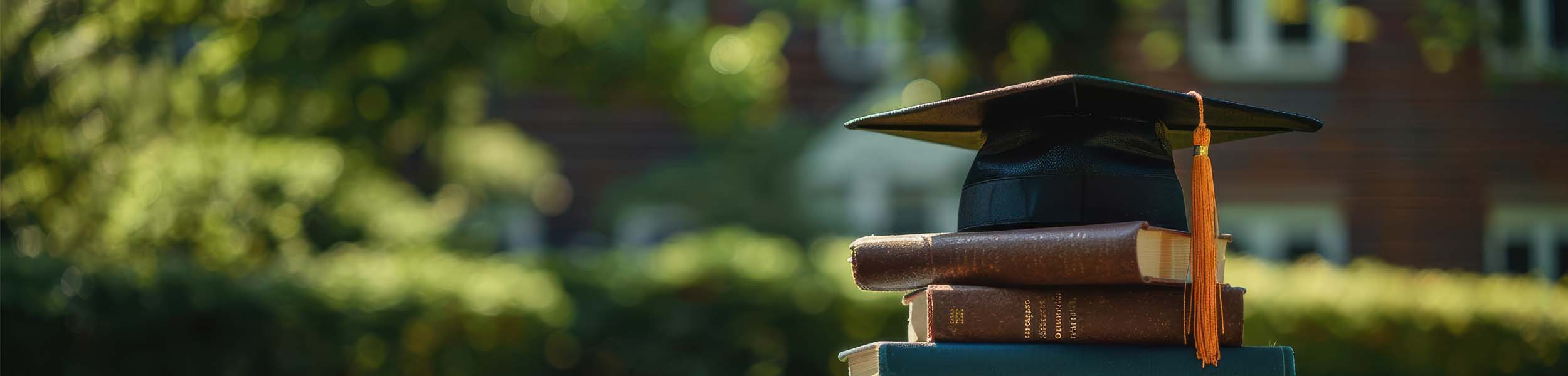 graduation cap and books