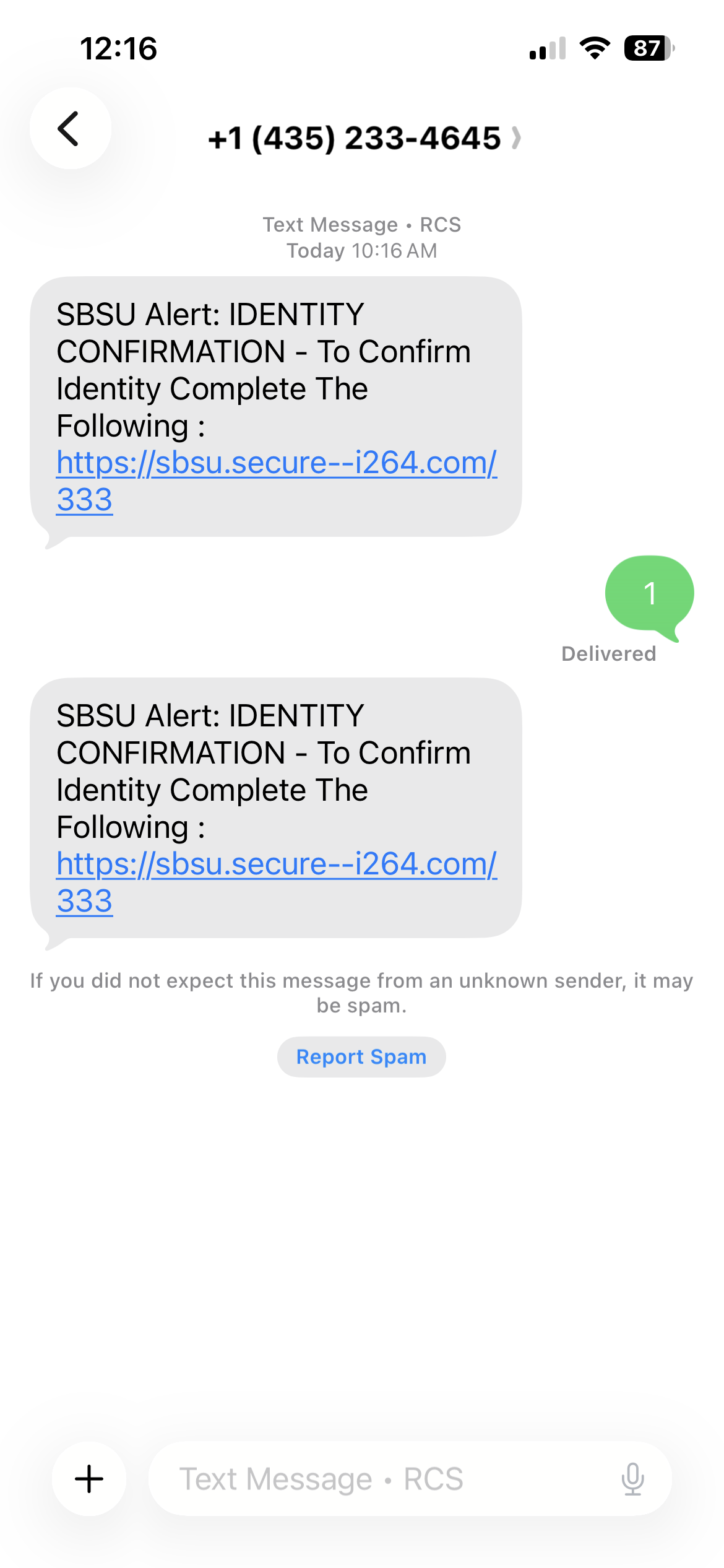 text message about fraud